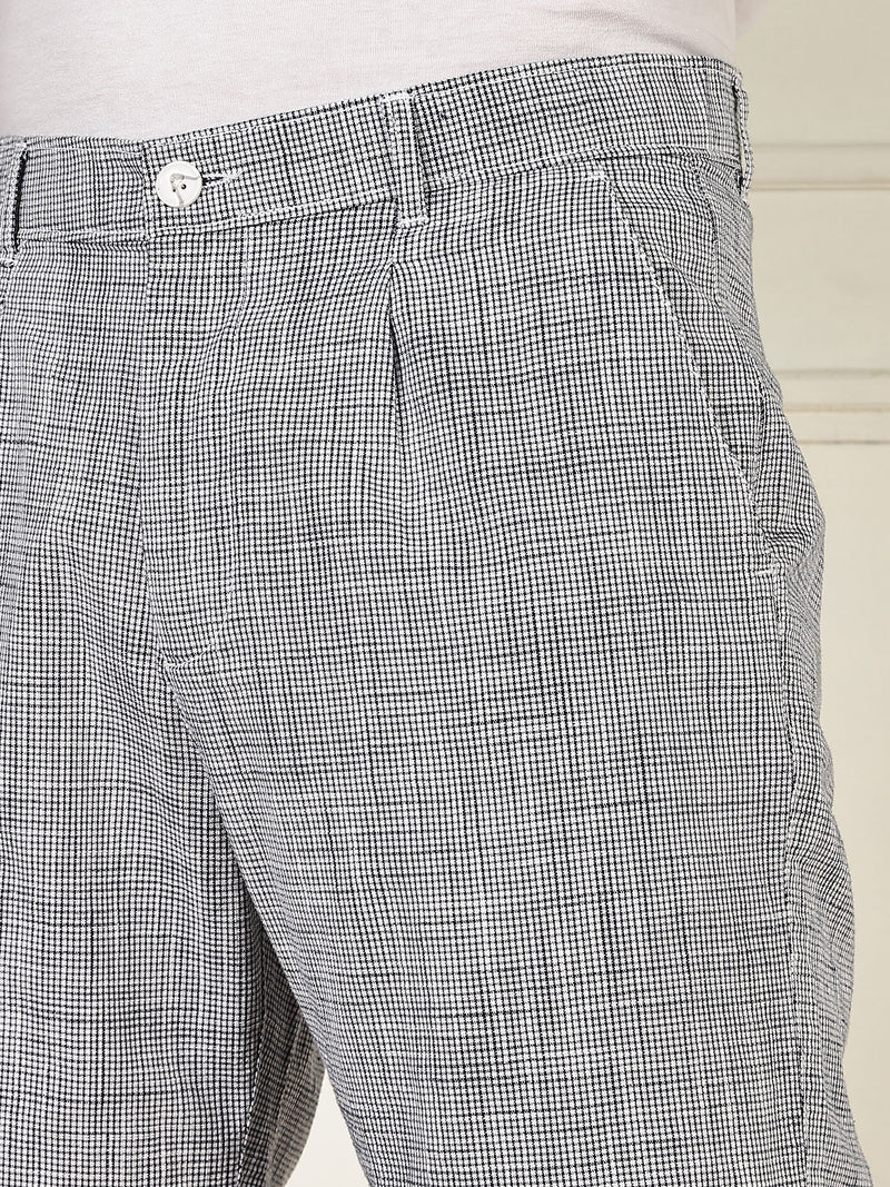 Thomas Scott Men Navy Mid-Rise Straight Fit Micro Checks Woven Linen Shorts