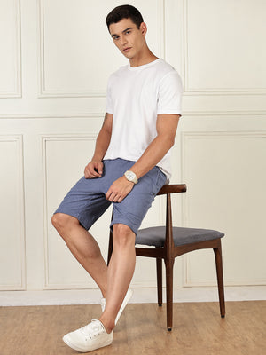 Thomas Scott Men Blue Mid-Rise Regular Fit Self Design Knee Length Knitted Shorts