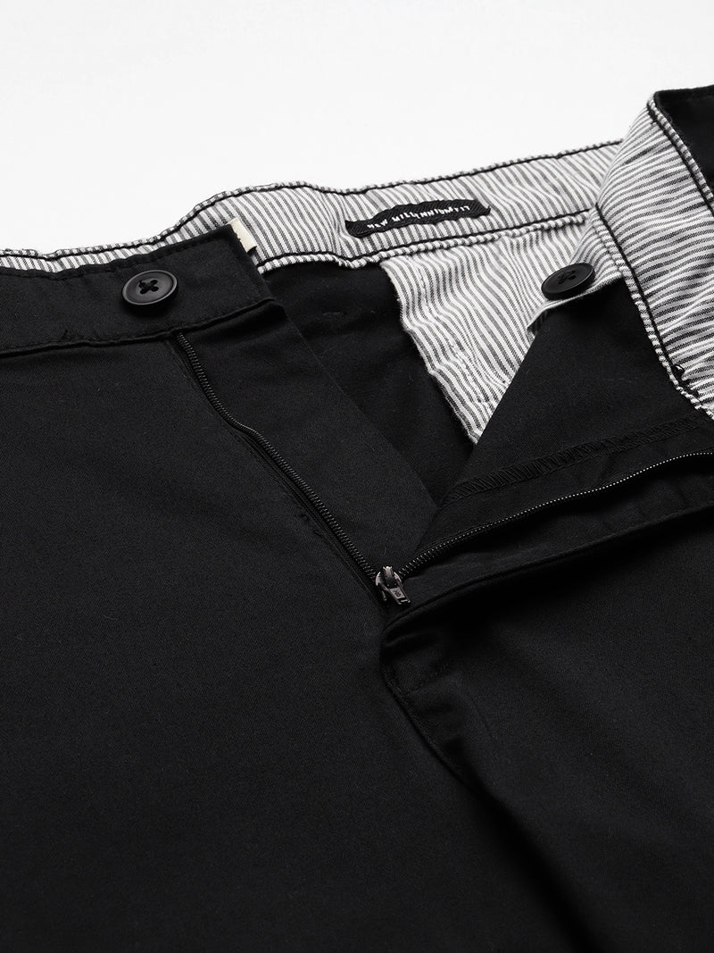 Thomas Scott Men Black Plus Size Mid-Rise Regular Fit Woven Chinos Trouser