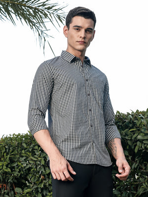 Thomas Scott Men Black Slim Fit Long Sleeves Gingham Checks Woven Casual Shirt