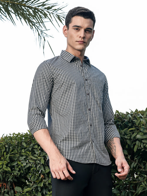 Thomas Scott Men Black Slim Fit Long Sleeves Gingham Checks Woven Casual Shirt