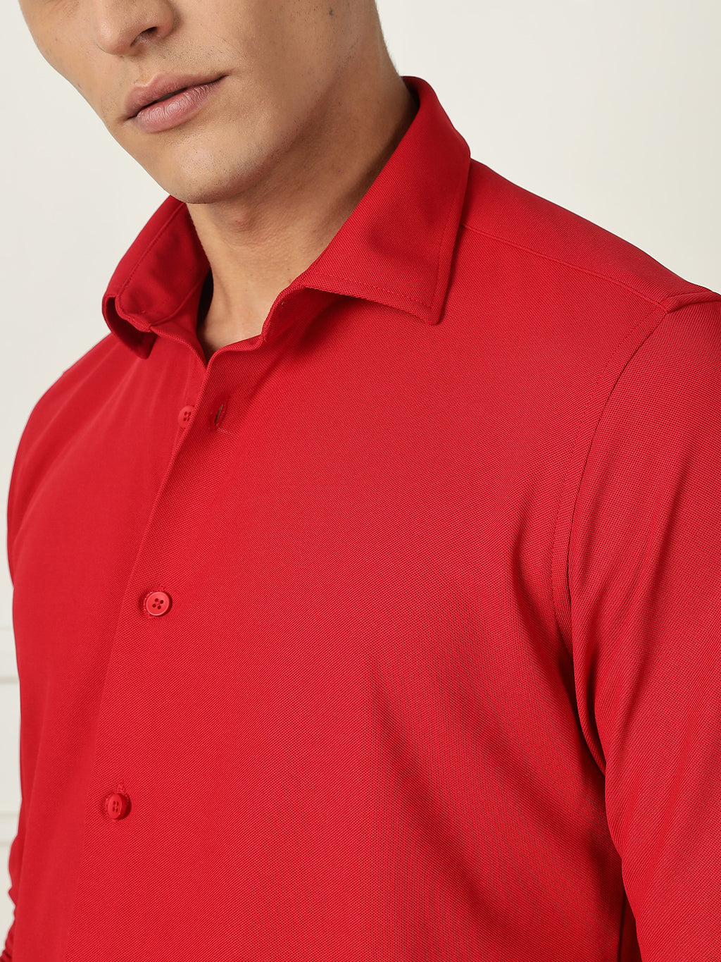 Thomas Scott Men Red Premium Slim Fit Long Sleeves 4 Way Stretch CoolMax Knitted Casual Shirt