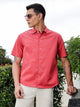Thomas Scott Men Red Regular Fit Short Sleeves Spread Collar Embroidered Shirt