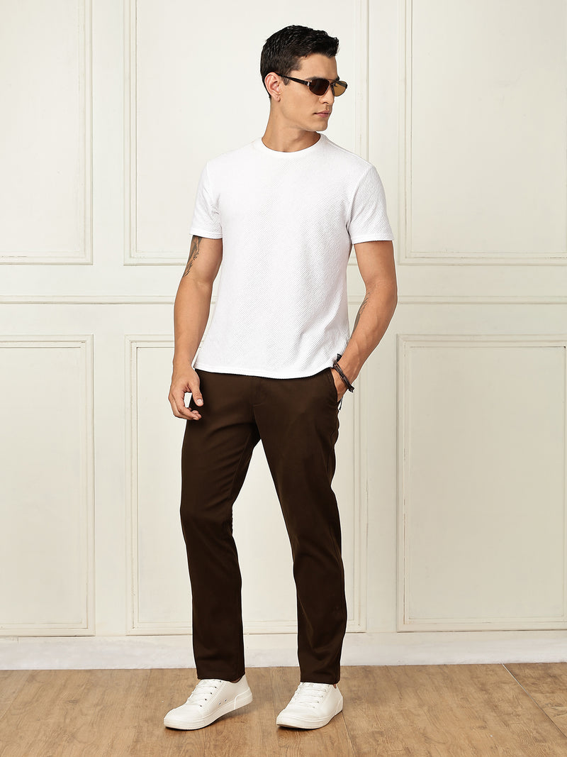 Thomas Scott Men Brown Mid-Rise Straight Fit Solid Woven Chinos Trouser