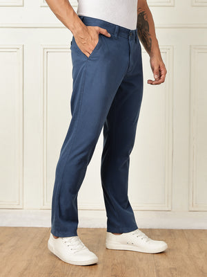 Thomas Scott Men InkBlue Mid-Rise Straight Fit Solid Woven Chinos Trouser