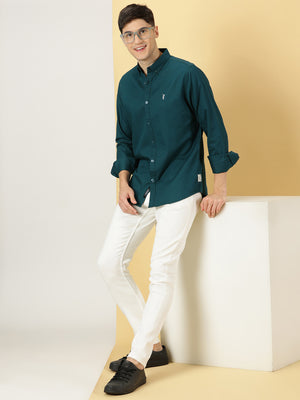 Thomas Scott Men Teal Slim Fit Long Sleeves Button Down Collar Twill Casual Shirt