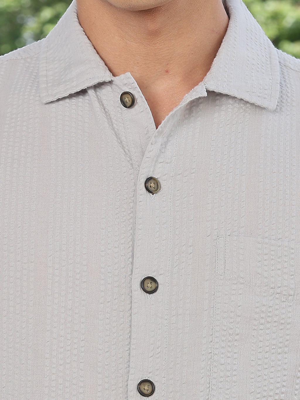 Thomas Scott Men Grey Slim Fit Short Sleeves Self Design Seersucker Shirt