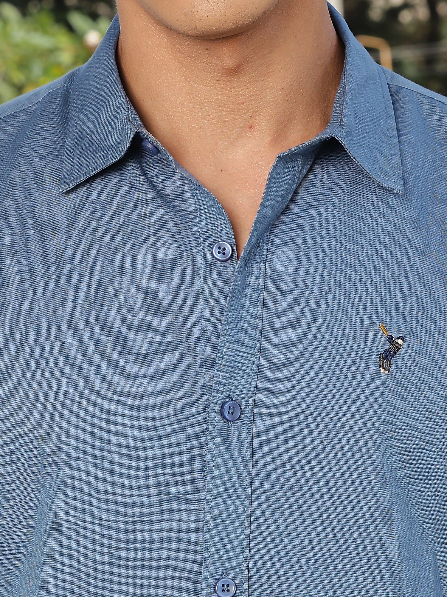 Thomas Scott Men Blue Slim Fit Long Sleeves Spread Collar Linen Casual Shirt