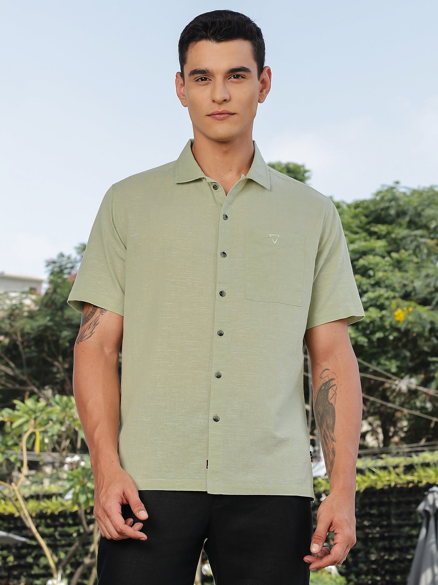 Thomas Scott Men Pista Short Sleeves Oversized Cotton Linen Casual Shirt