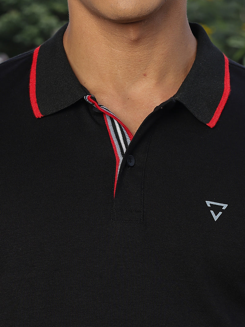 Thomas Scott Men Black Regular Fit Short Sleeves Polo Collar Knitted Tshirt