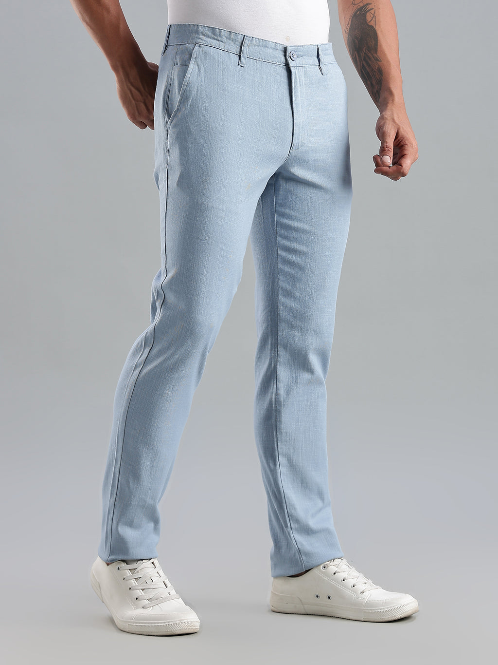 Thomas Scott Men Light Blue Mid-Rise Regular Fit Trouser