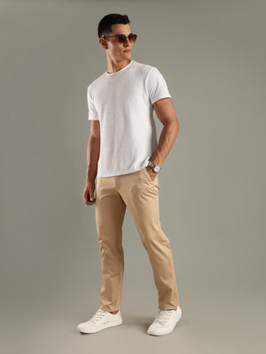 Thomas Scott Men Beige Straight Fit Mid-Rise Solid Chinos Trouser