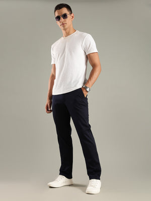 Thomas Scott Men Navy Straight Fit Mid-Rise Solid Chinos Trouser