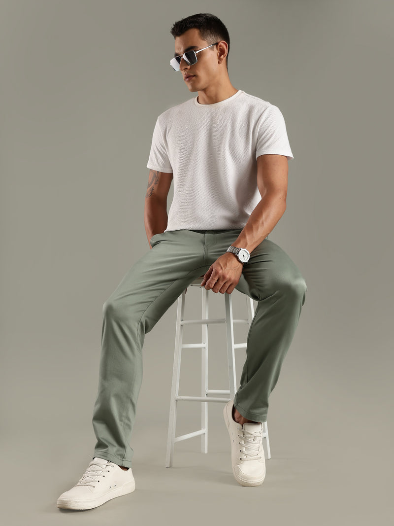 Thomas Scott Men Olive Straight Fit Mid-Rise Solid Chinos Trouser