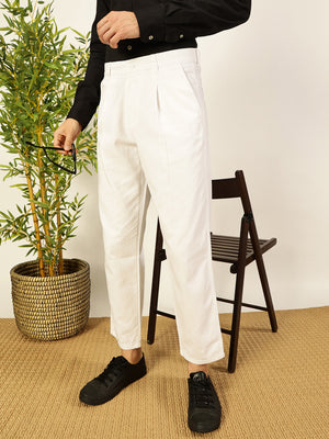 Thomas Scott Men Solid Smart Straight Fit Easy Wash Pleated Chinos Trousers