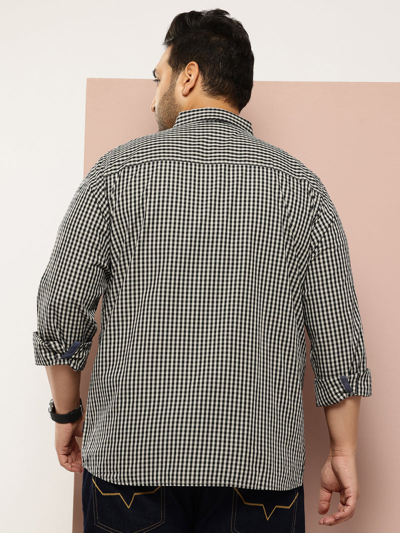 Thomas Scott Men Black Plus Size Regular Fit Long Sleeves Gingham Checks Woven Casual Shirt