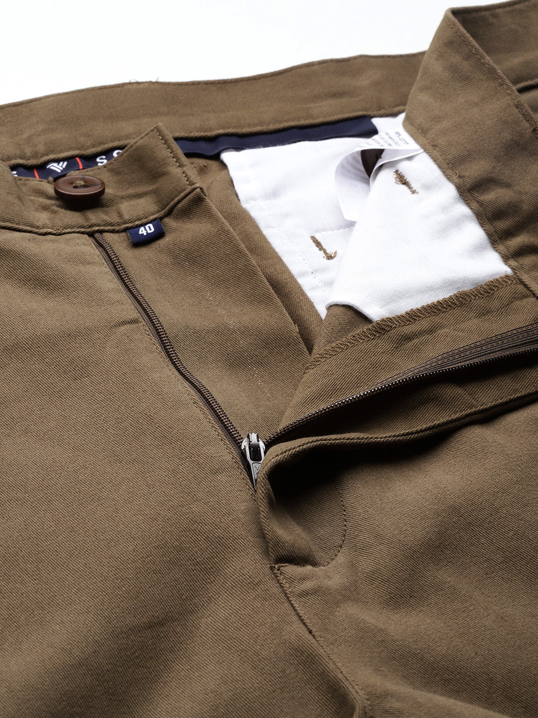 Thomas Scott Men Dark Khaki Plus Size Regular Fit Woven Chinos Trouser
