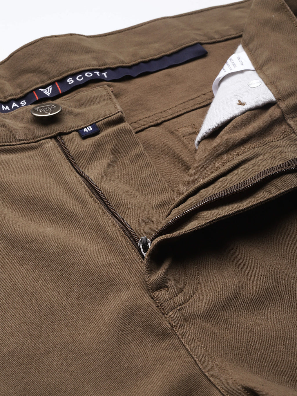 Thomas Scott Men Dark Khaki Plus Size Regular Fit Woven Chinos Trouser