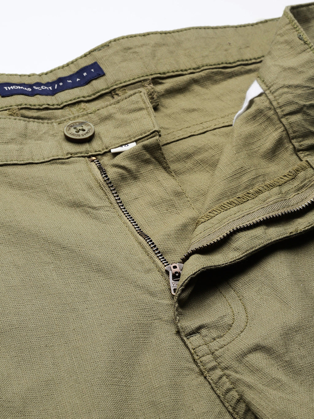 Thomas Scott Men Olive Plus Size Straight Fit Woven Chinos Trouser