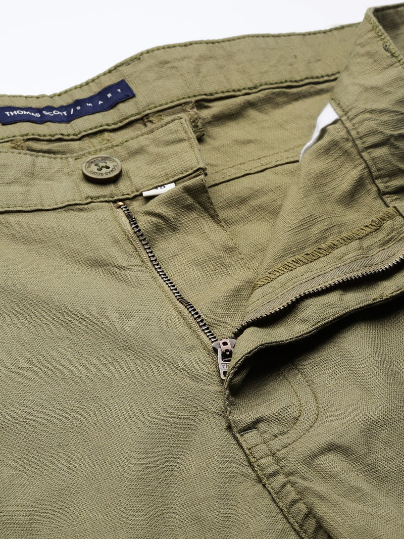 Thomas Scott Men Olive Plus Size Straight Fit Woven Chinos Trouser
