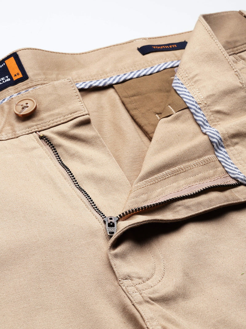 Thomas Scott Men Beige Plus Size Straight Fit Mid-Rise Solid Woven Chinos Trouser