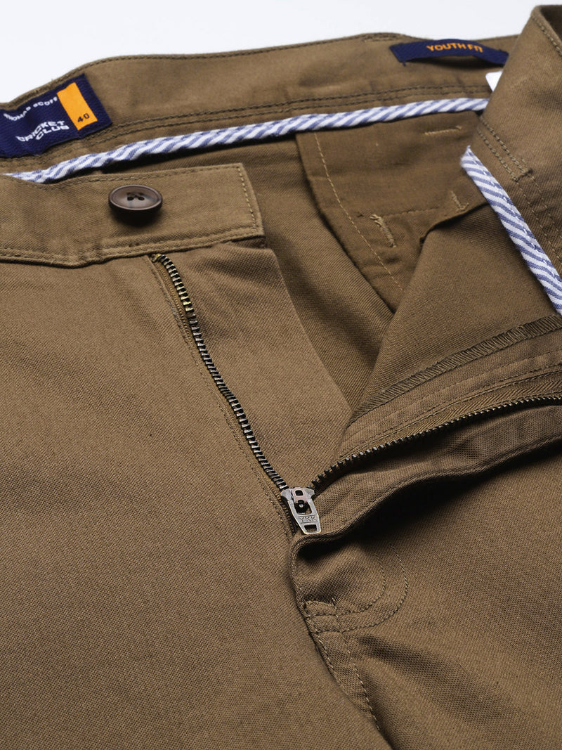 Thomas Scott Men Khaki Plus Size Straight Fit Mid-Rise Solid Woven Chinos Trouser