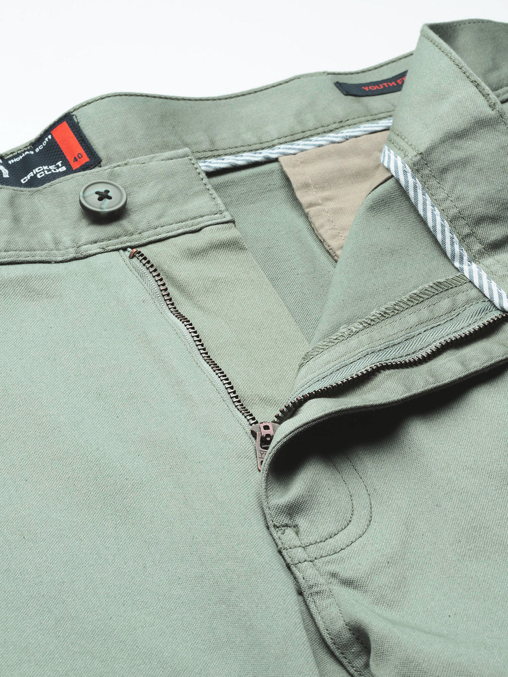 Thomas Scott Men Olive Plus Size Straight Fit Mid-Rise Solid Woven Chinos Trouser