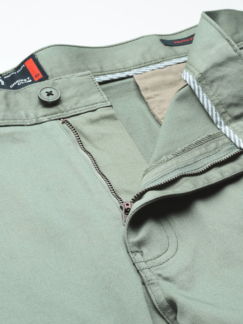 Thomas Scott Men Olive Plus Size Straight Fit Mid-Rise Solid Woven Chinos Trouser