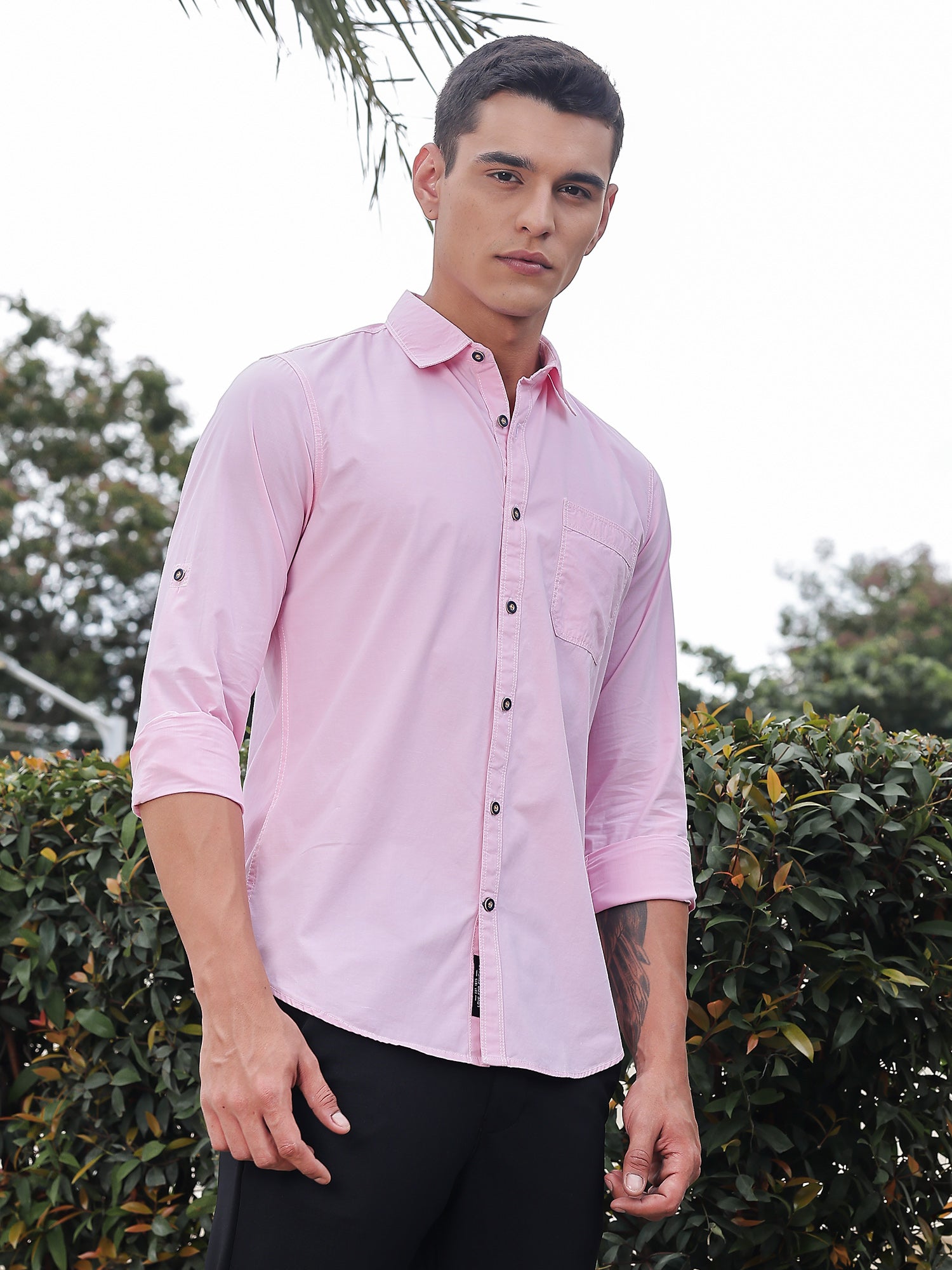 Thomas Scott Men Light Pink Slim Fit Long Sleeves Spread Collar Filafil Casual Shirt