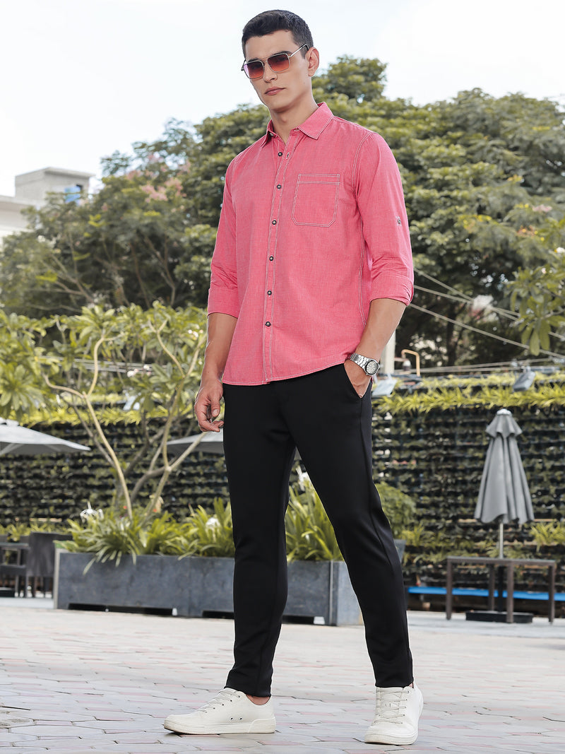 Thomas Scott Men Red Slim Fit Long Sleeves Spread Collar Filafil Casual Shirt