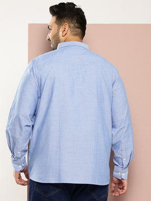 Blue Plus Size Regular Fit Long Sleeves Button-Down Collar Cotton Casual Shirt For Men