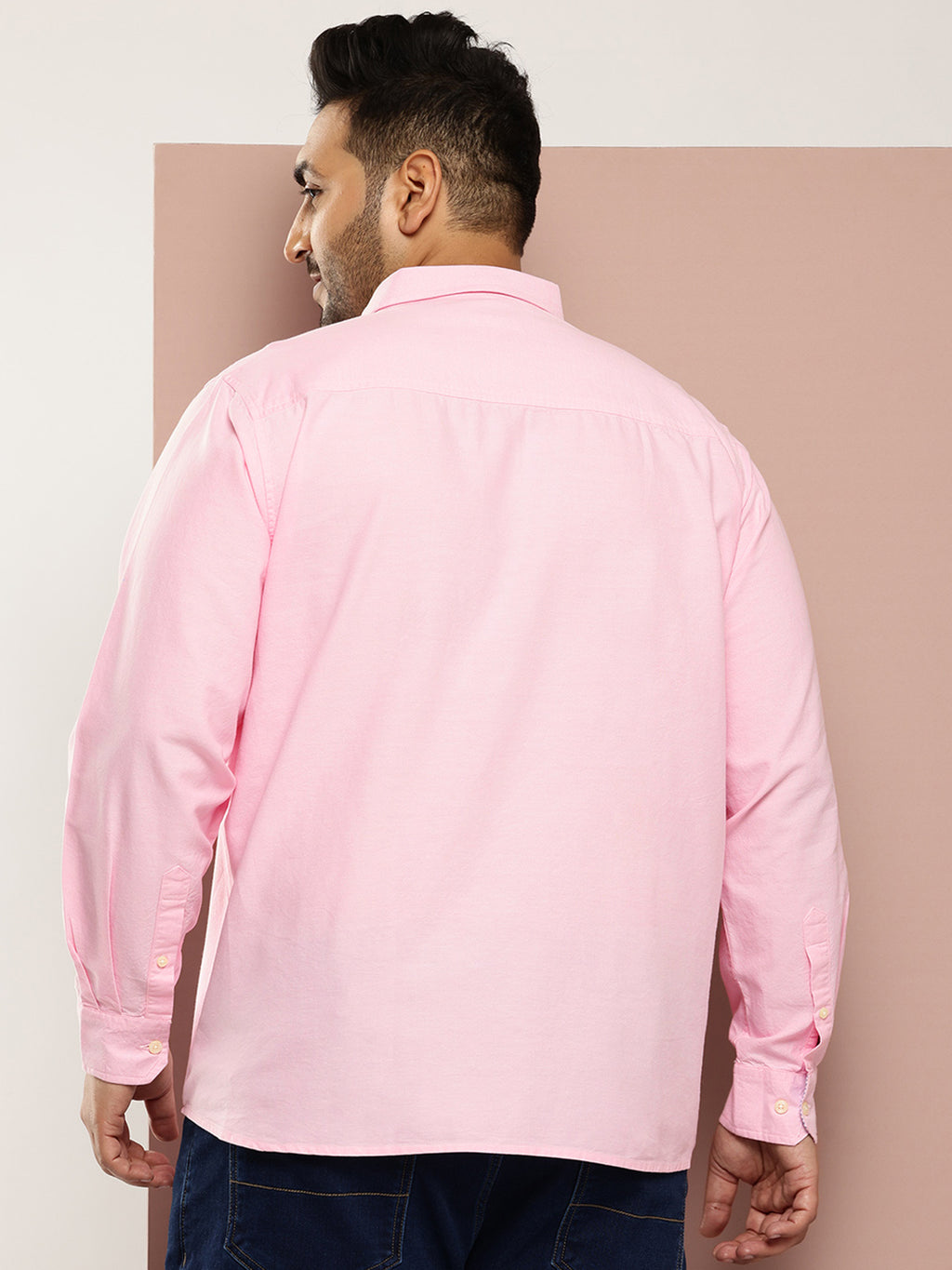 Thomas Scott Men Pink Plus Size Regular Fit Long Sleeves Button-Down Collar Cotton Casual Shirt
