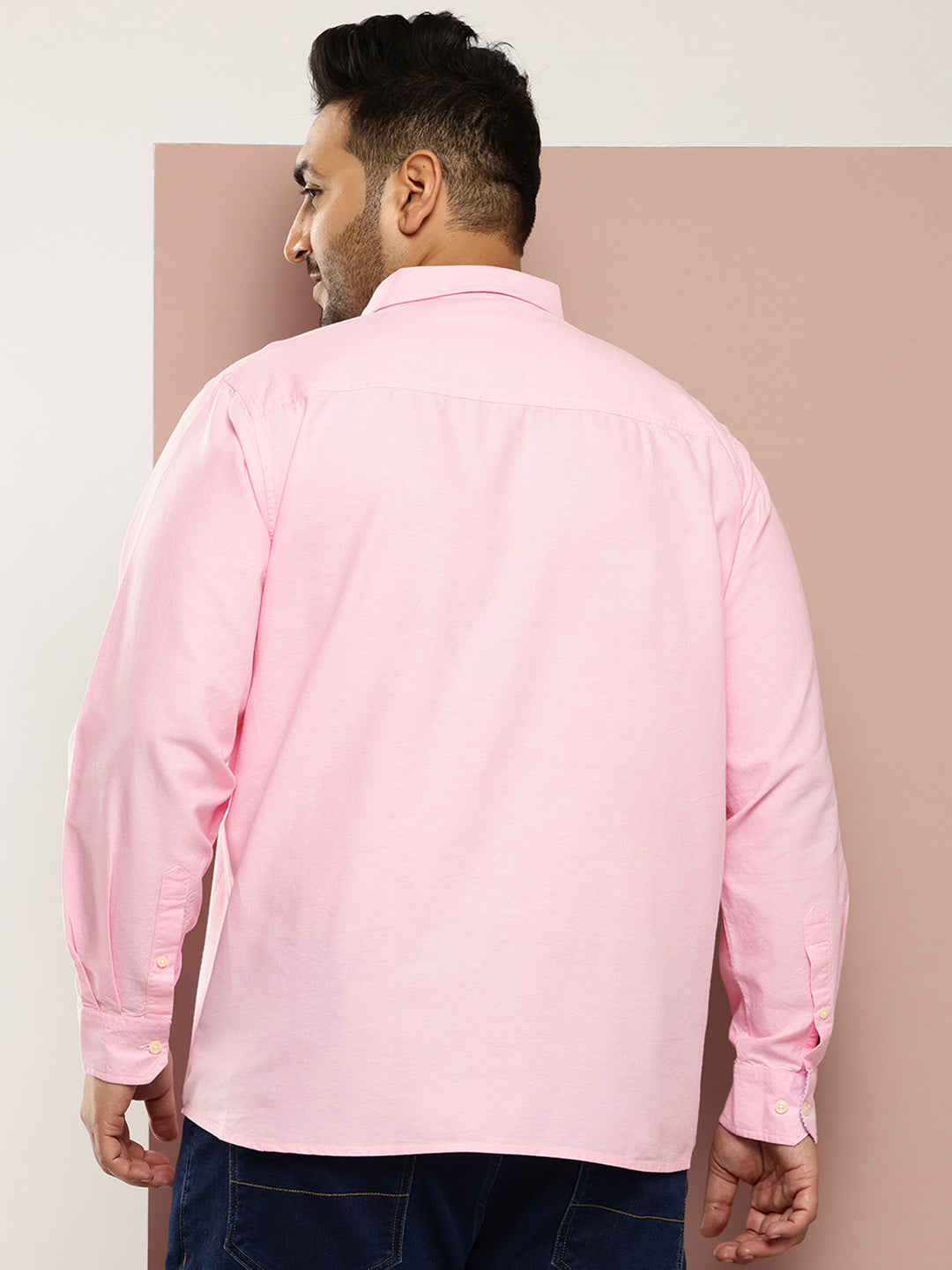 Thomas Scott Men Pink Plus Size Regular Fit Long Sleeves Button-Down Collar Cotton Casual Shirt