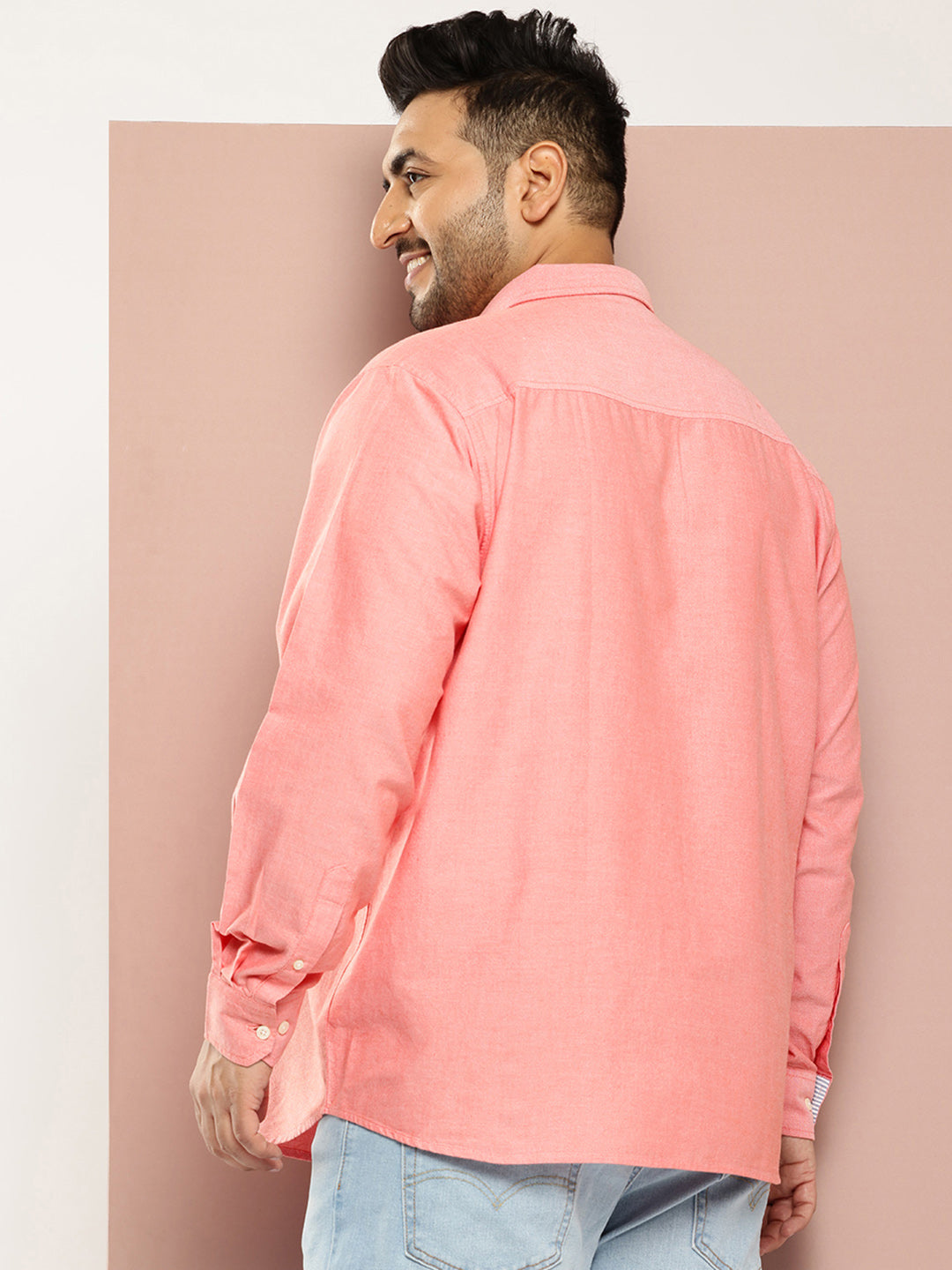 Red Plus Size Regular Fit Long Sleeves Button-Down Collar Cotton Casual Shirt For Men