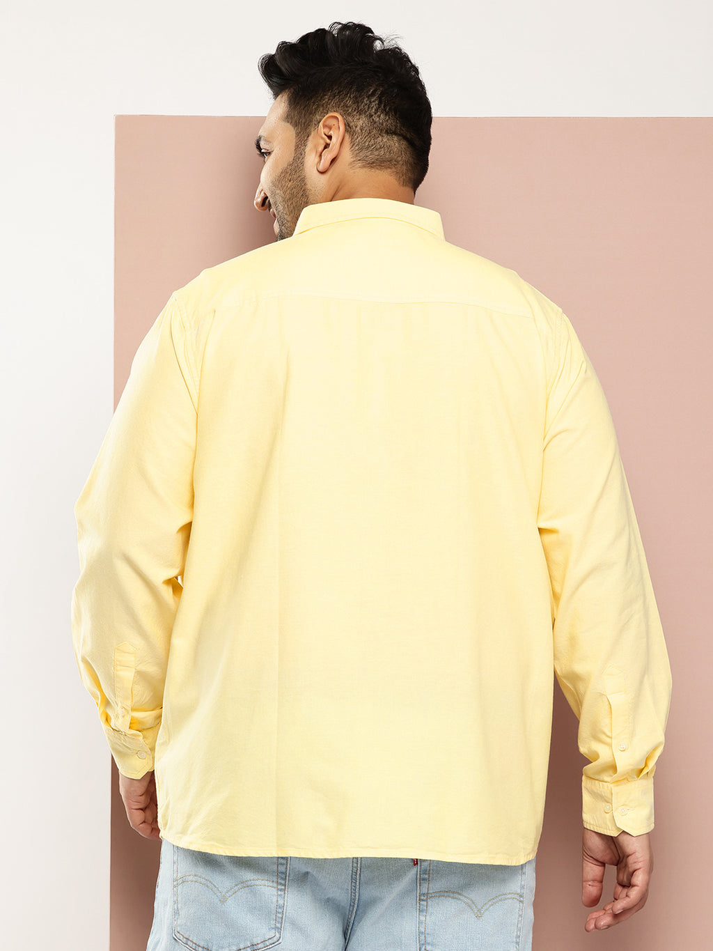 Thomas Scott Men Yellow Plus Size Regular Fit Long Sleeves Button-Down Collar Cotton Casual Shirt