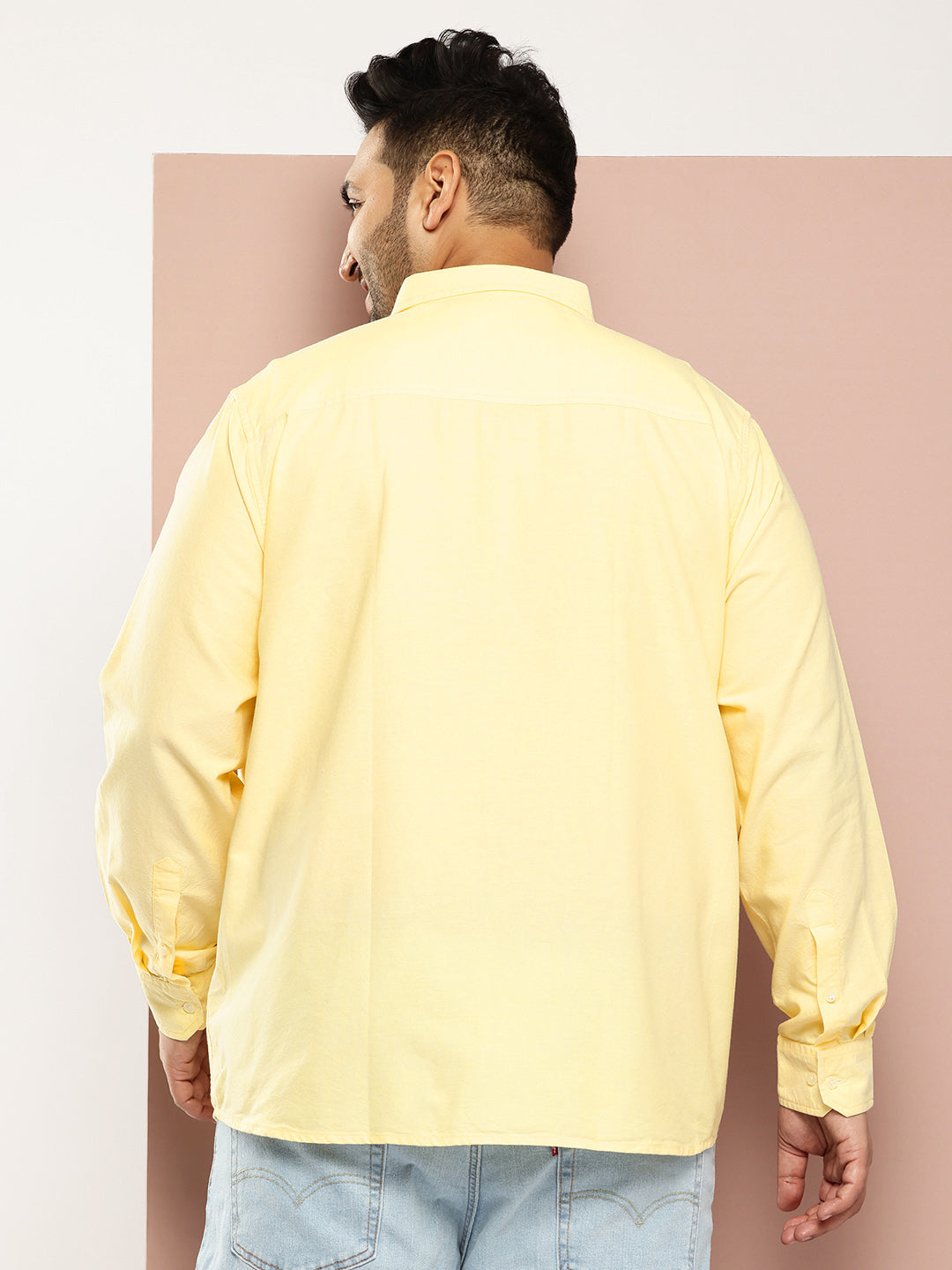 Thomas Scott Men Yellow Plus Size Regular Fit Long Sleeves Button-Down Collar Cotton Casual Shirt