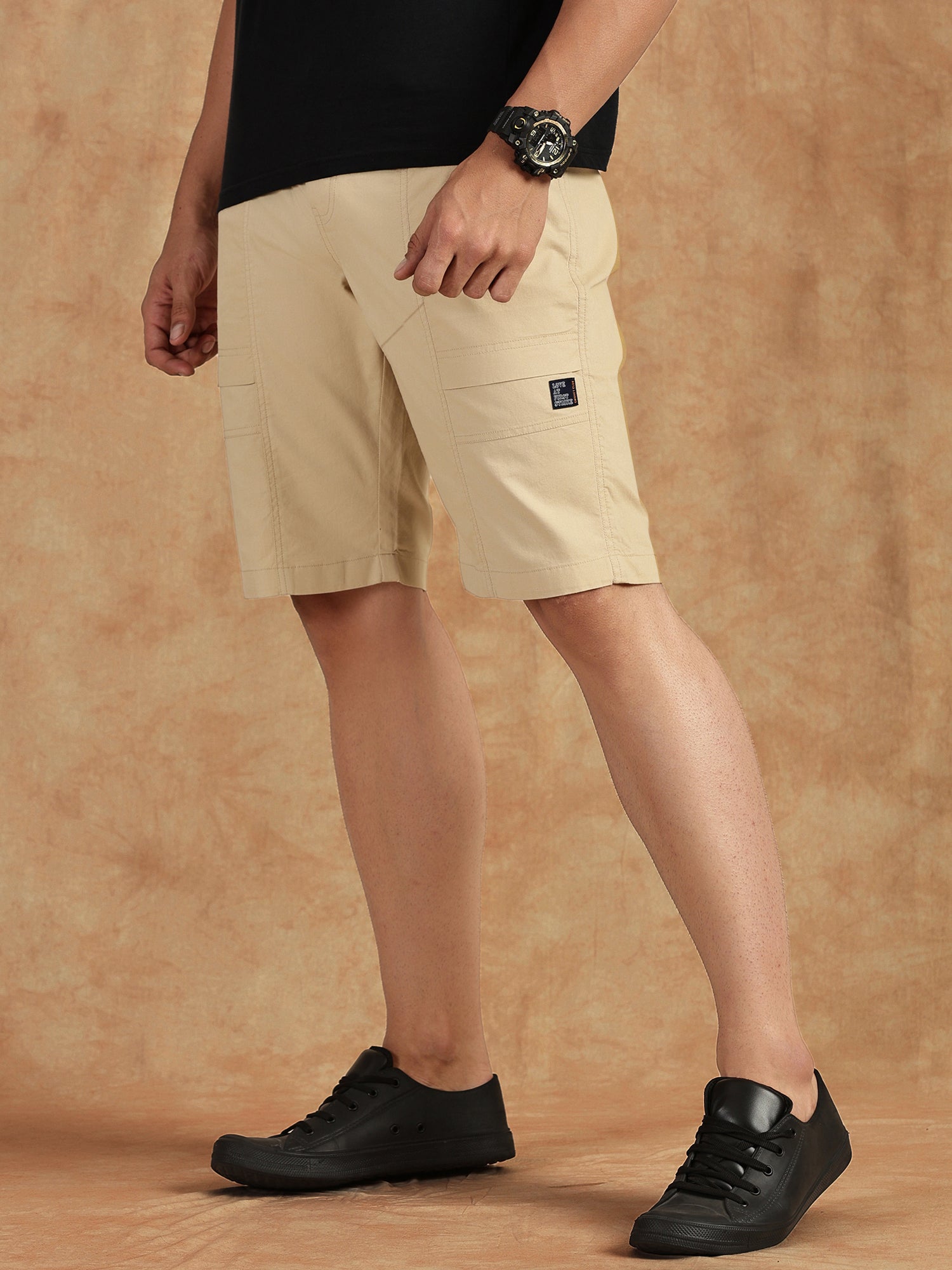 Thomas Scott Men Beige Regular Fit Mid Rise Pure Cotton Shorts