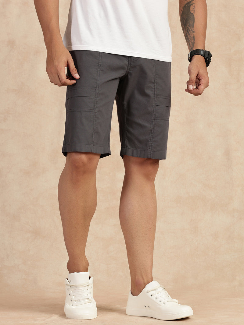 Thomas Scott Men Grey Regular Fit Mid Rise Pure Cotton Shorts