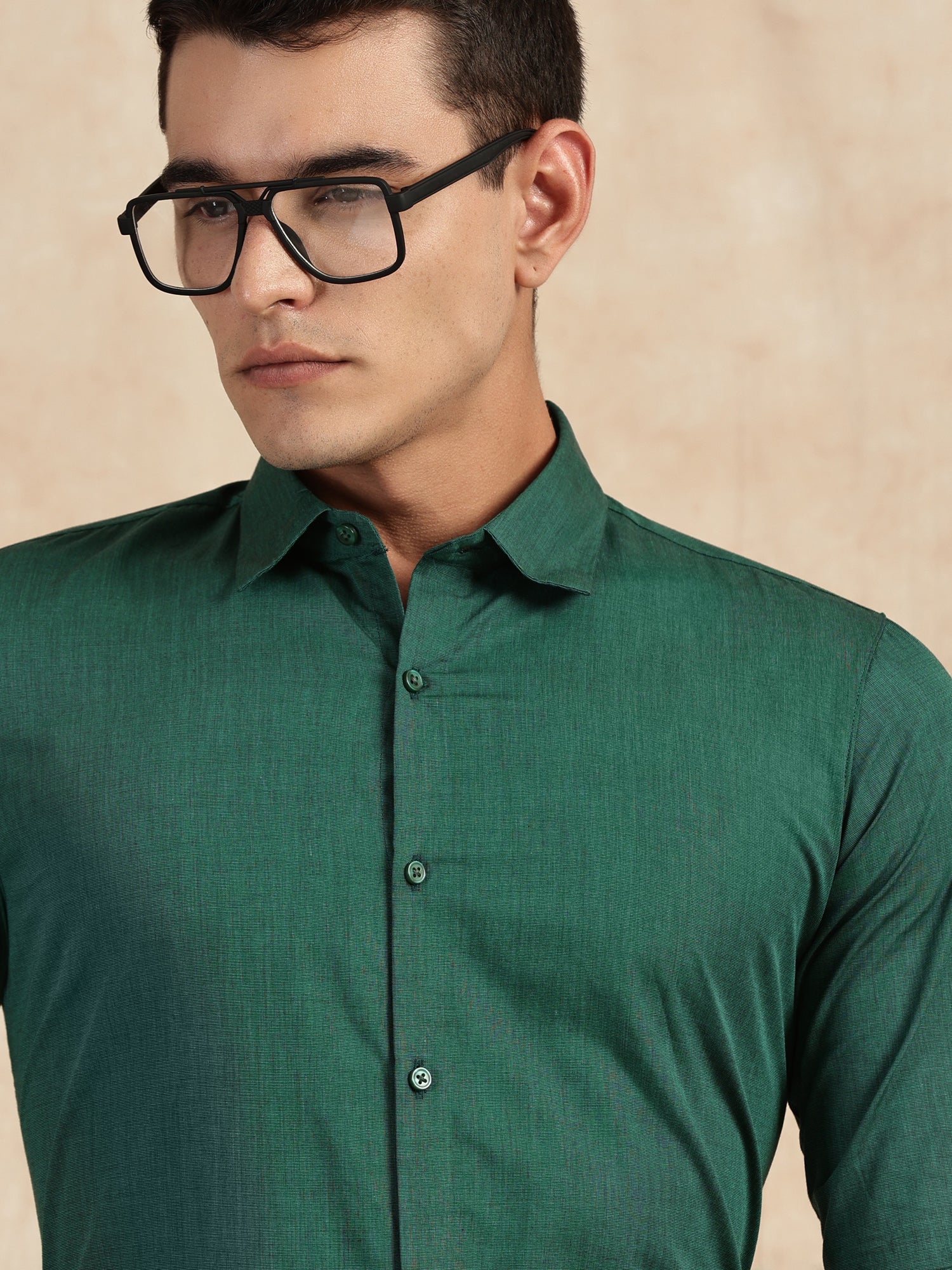 Thomas Scott Men Dark Green Slim Fit Long Sleeves Button-Down Collar Solid Filafil Formal Shirt