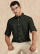 Thomas Scott Men Bottle Green Slim Fit Long Sleeves Button-Down Collar Polyester Casual Shirt