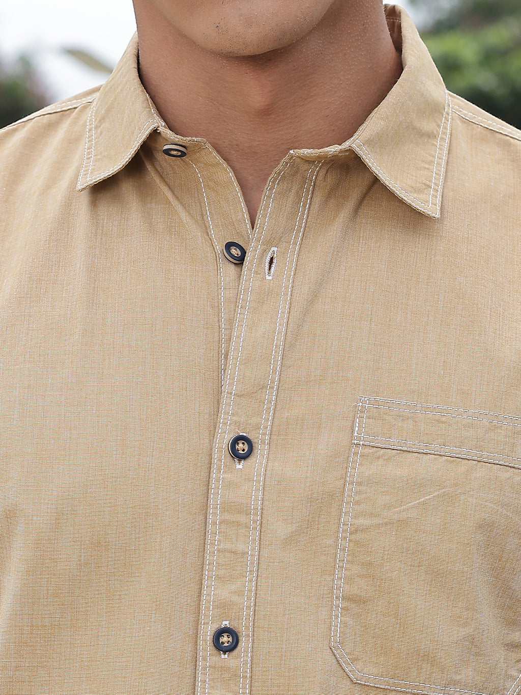 Thomas Scott Men Khaki Slim Fit Long Sleeves Spread Collar Filafil Casual Shirt