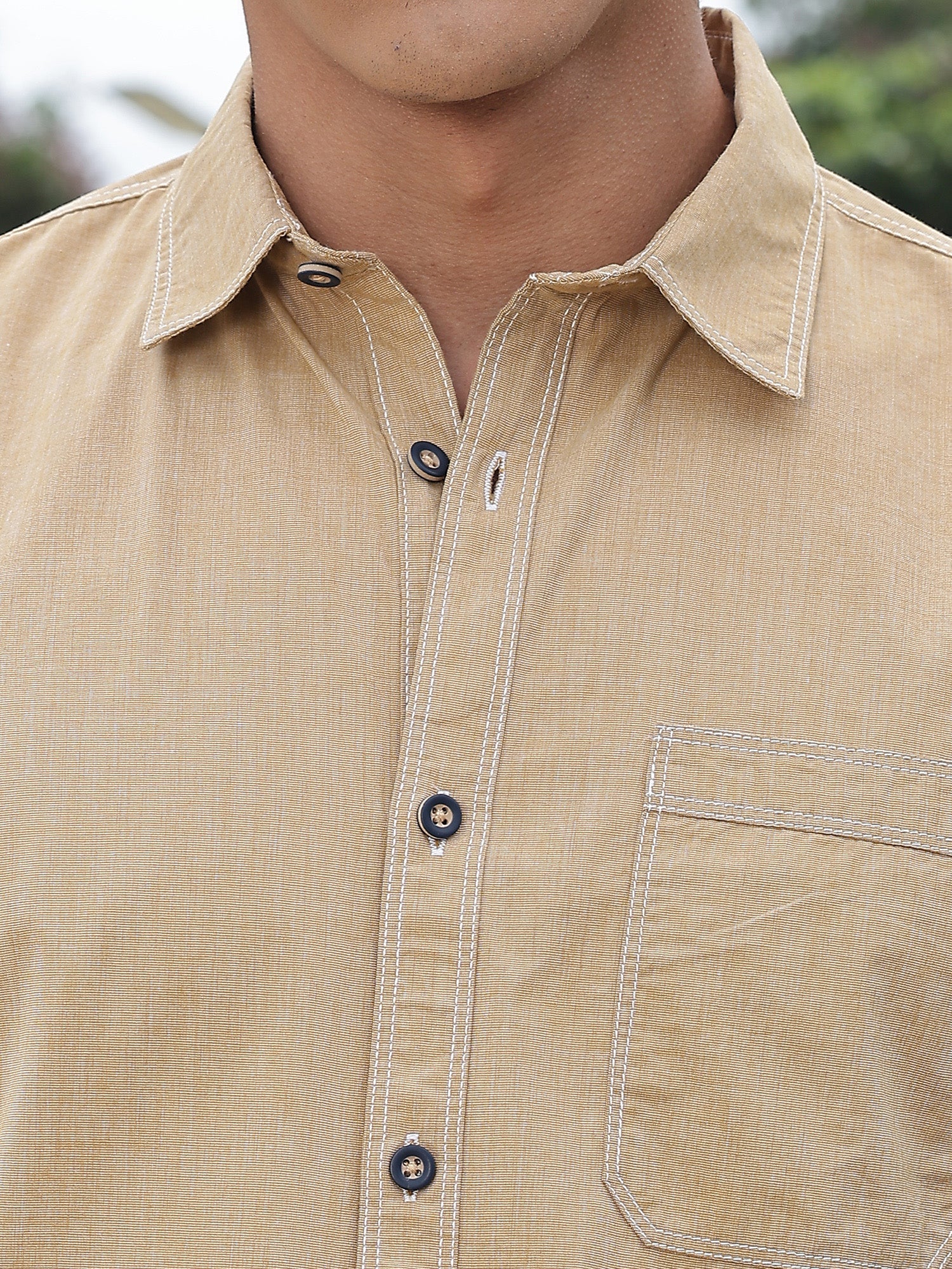 Thomas Scott Men Khaki Slim Fit Long Sleeves Spread Collar Filafil Casual Shirt