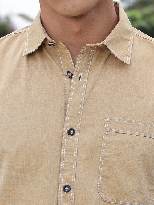 Thomas Scott Men Khaki Slim Fit Long Sleeves Spread Collar Filafil Casual Shirt