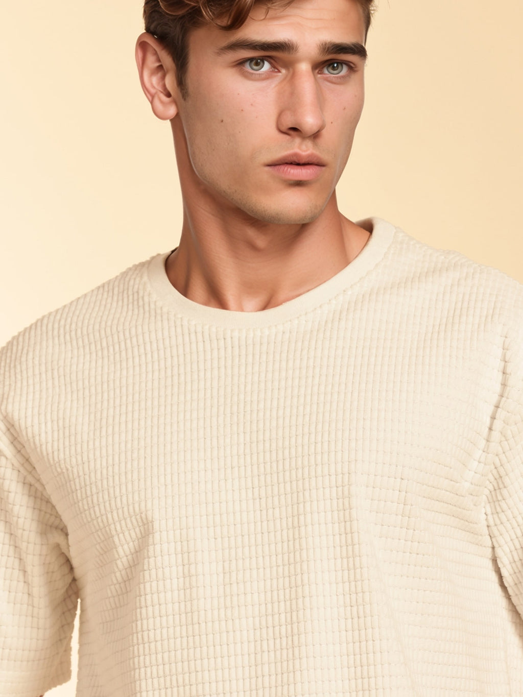 Thomas Scott Men White Towel Terry Oversized Short Sleeves Round Neck Solid Knitted Tshirt