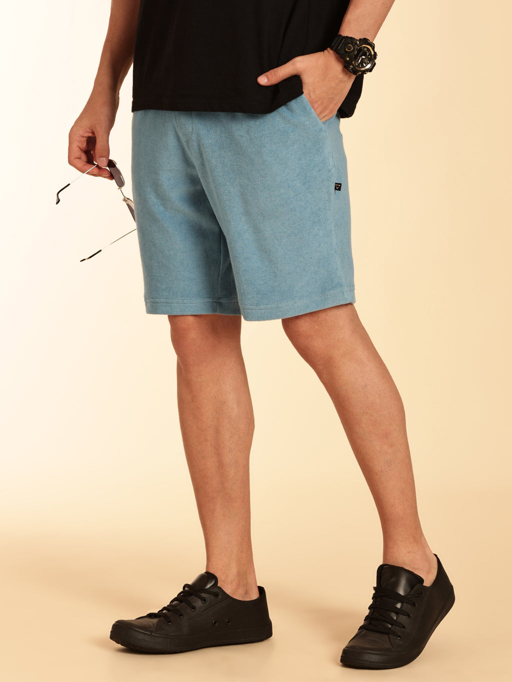 Thomas Scott Men Blue Regular Fit Mid-Rise Knee Length Drawstring Closure Knitted Shorts