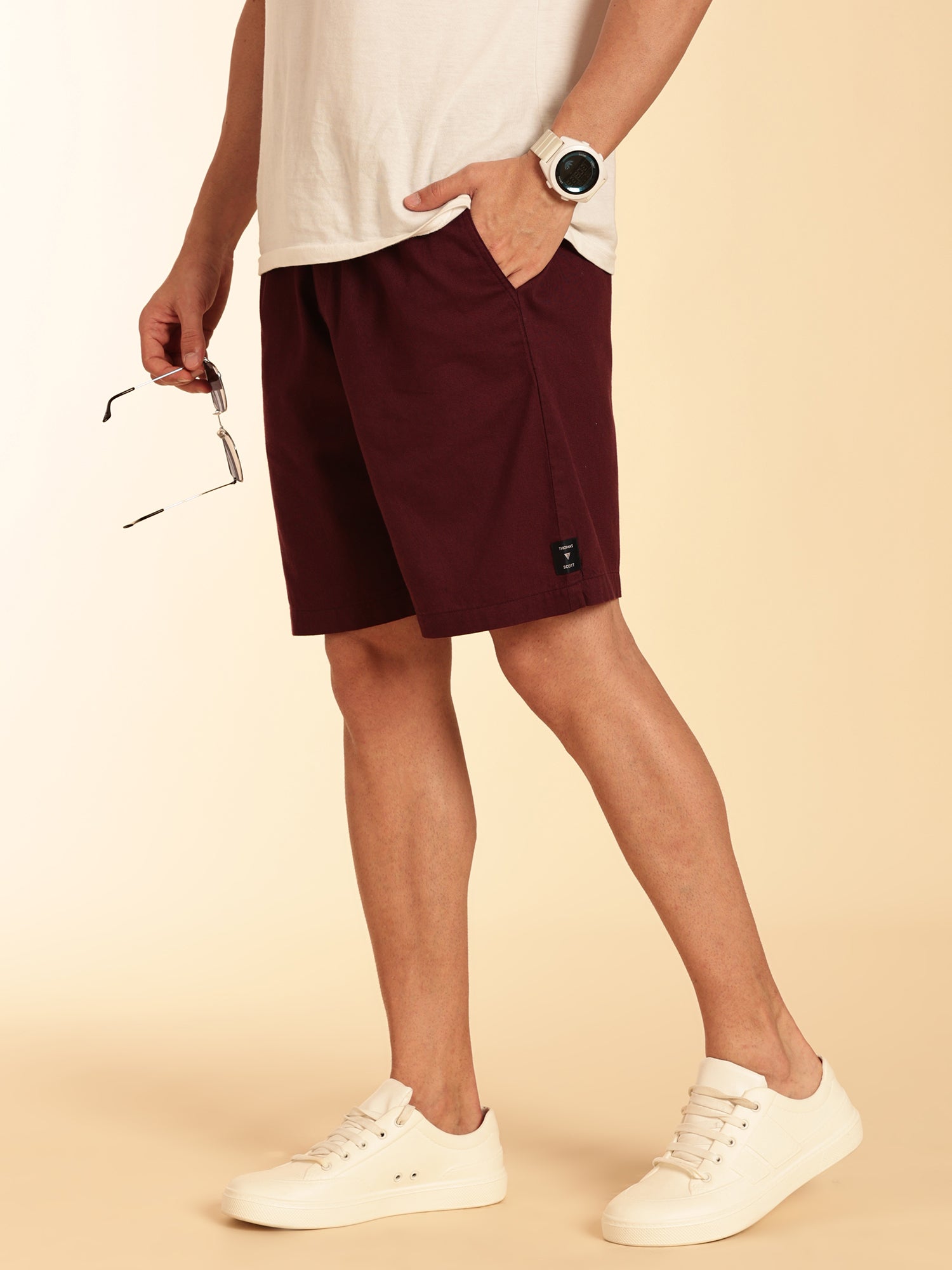 Thomas Scott Men Wine Mid-Rise Regular Fit Cotton Woven Boxer Shorts