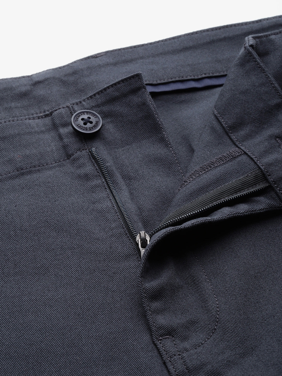 Thomas Scott Men Dark Grey Plus Size Smart Easy Wash Regular Fit Mid-Rise Solid Woven Trouser