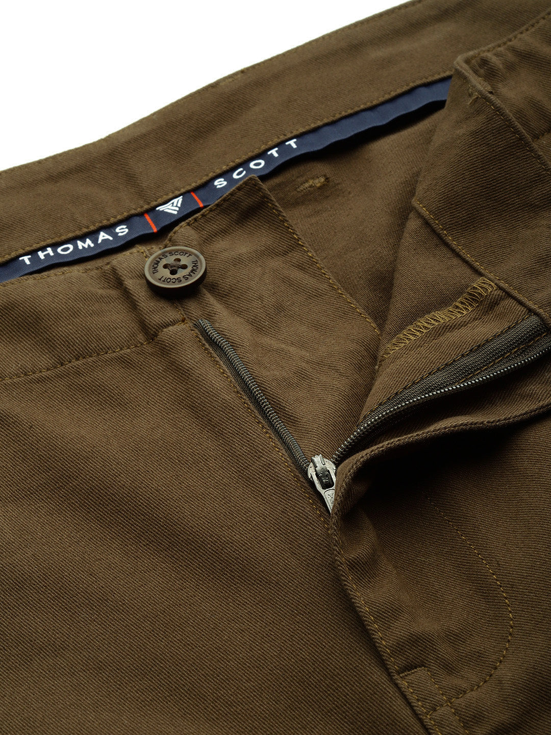 Thomas Scott Men Dark Olive Plus Size Smart Easy Wash Regular Fit Mid-Rise Solid Woven Trouser
