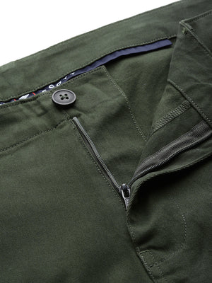 Green Plus Size Smart Easy Wash Regular Fit Mid-Rise Solid Woven Trouser For Men