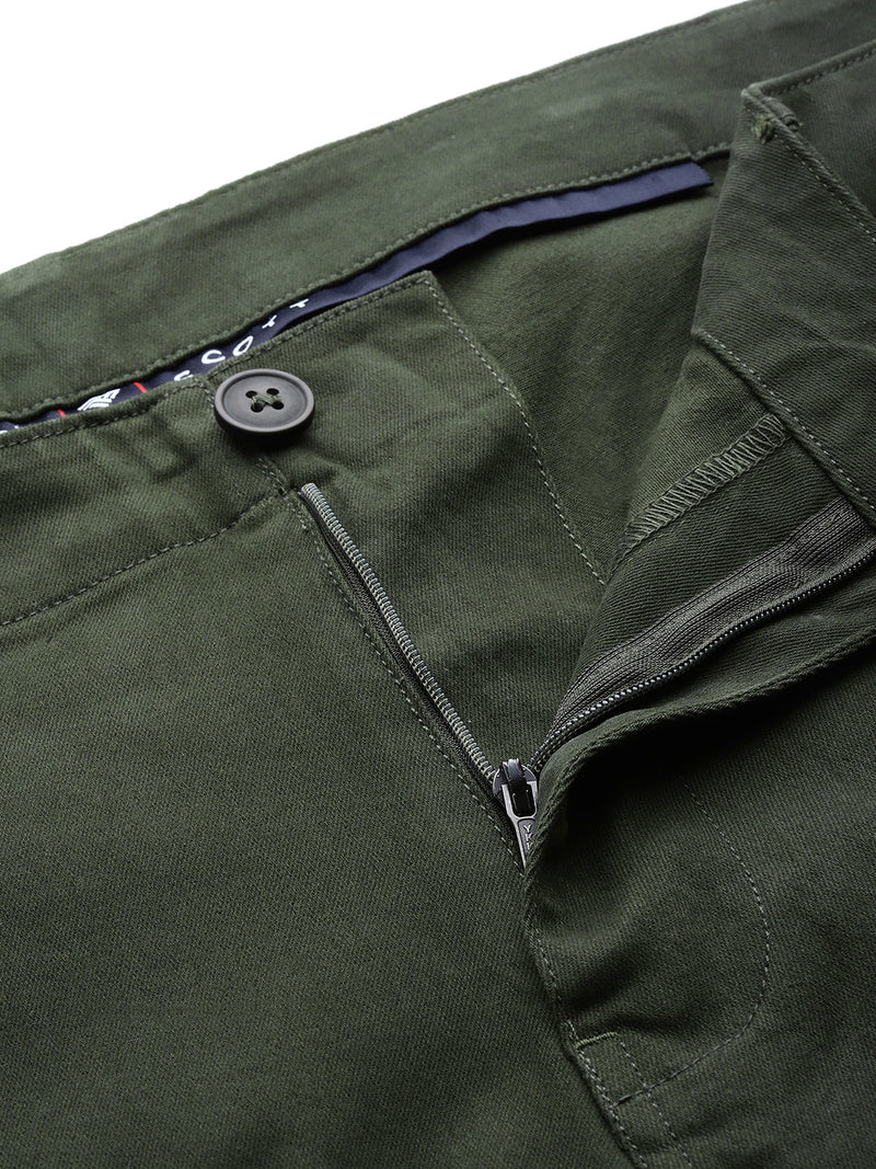 Thomas Scott Men Green Plus Size Smart Easy Wash Regular Fit Mid-Rise Solid Woven Trouser